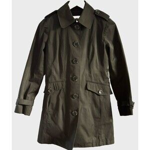 Michael Kors Women's Black Petite XS  Button Up Trench Coat Mid-length